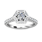 Hexagon Halo Diamond Engagement Ring 0.50ct Diamonds in 18K White Gold
