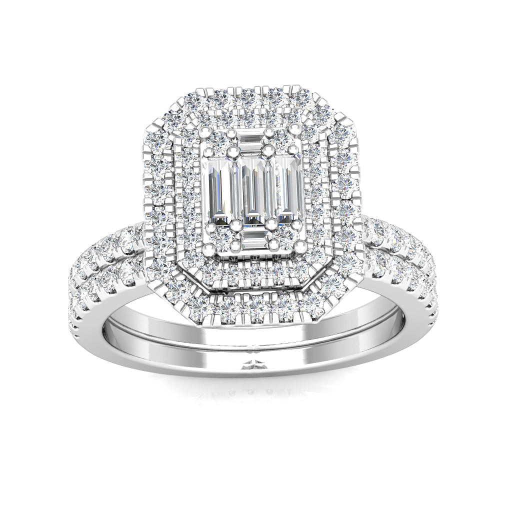 Emerald Cut Large Diamond Statement Ring 0.76ct Diamonds in 18K White Gold