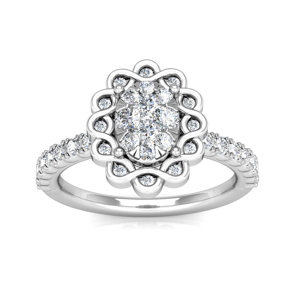 Esmeralda Diamond Halo Engagement Ring 0.53ct Diamonds in 18K White Gold