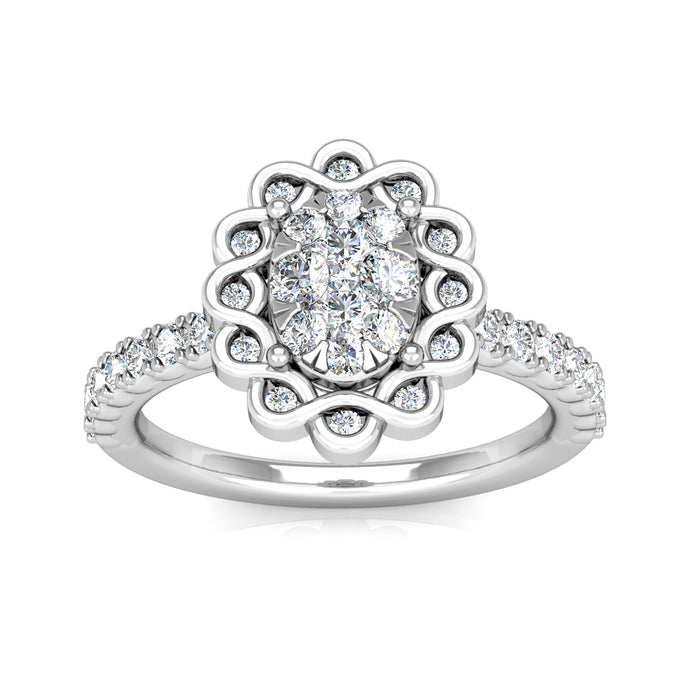 Esmeralda Diamond Halo Engagement Ring 0.53ct Diamonds in 18K White Gold