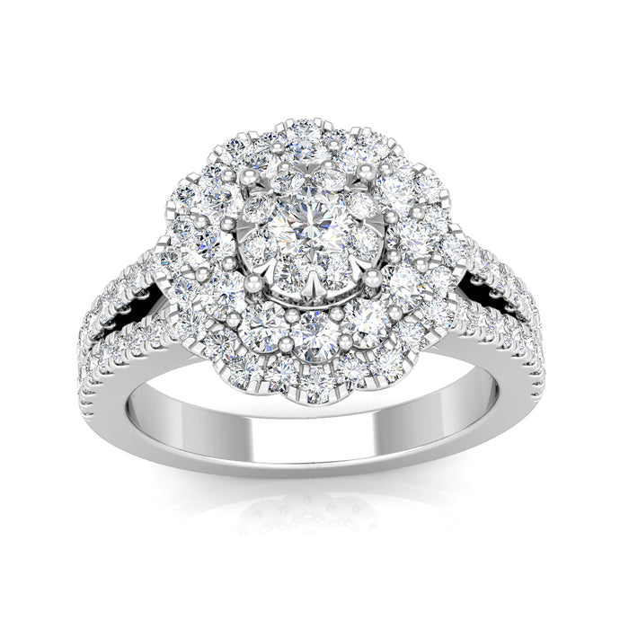 Aurora Diamond Cluster Engagement Ring 1.10ct Diamonds in 18K White Gold