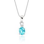 5mm x 7mm Blue Topaz with 0.04ct Diamond pendant in 9K white gold