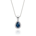 4mm x 6mm Blue Sapphire and 0.05ct Diamond pendant in 9K white gold