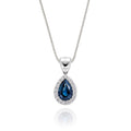 4mm x 6mm Blue Sapphire and 0.05ct Diamond pendant in 18K white gold 