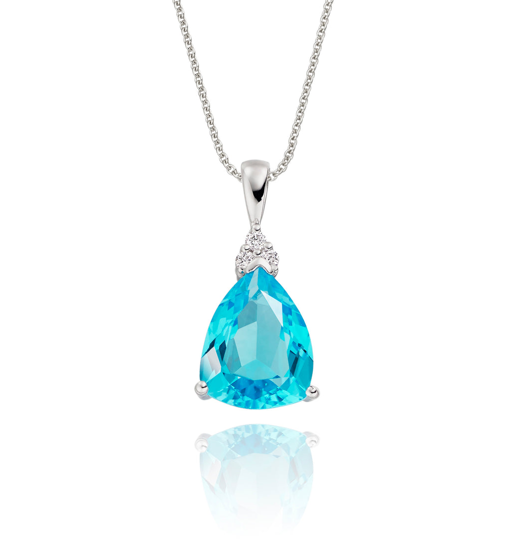 8mm x 10mm Blue Topaz with 0.05ct Diamond pendant in 9K white gold