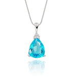 8mm x 10mm Blue Topaz with 0.05ct Diamond pendant in 9K white gold