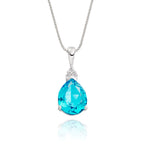 8mm x 10mm Pear Blue Topaz with 0.05ct Diamond pendant in 9K white gold