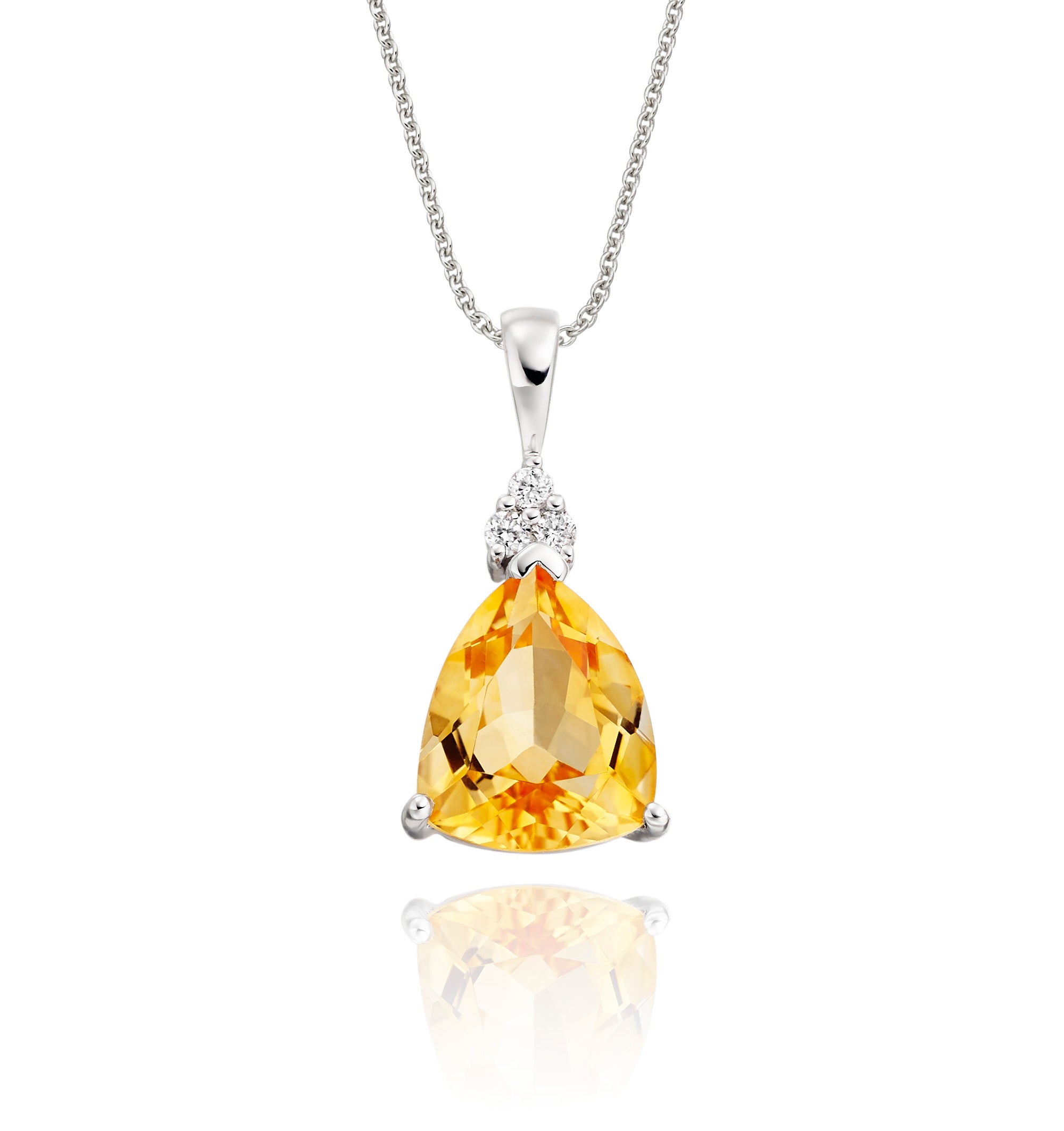 8mm x 10mm Citrine with 0.05ct Diamond pendant in 9K white gold
