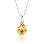 8mm x 10mm Pear Citrine with 0.05ct Diamond pendant in 9K white gold