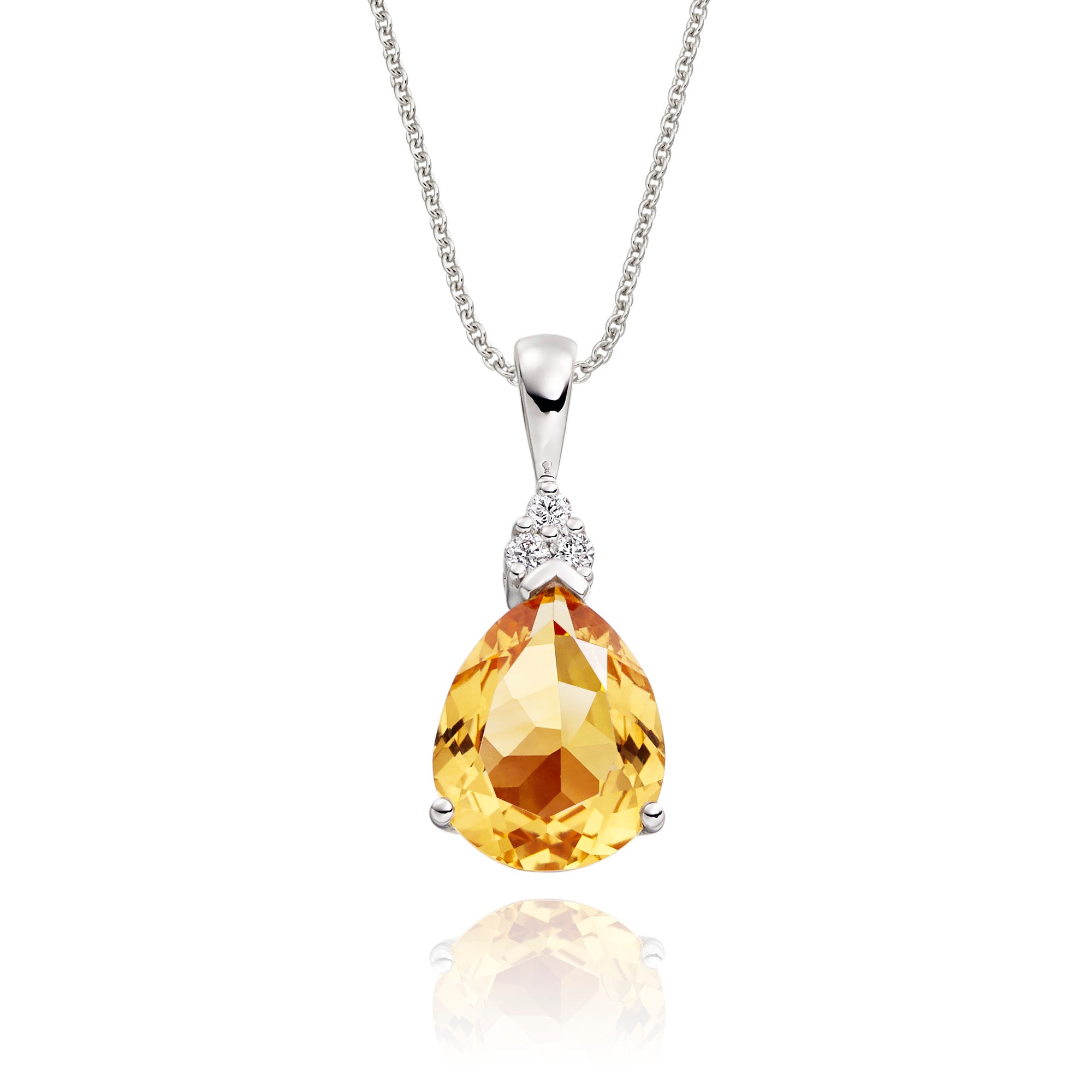 8mm x 10mm Pear Citrine with 0.05ct Diamond pendant in 9K white gold