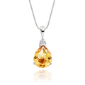 8mm x 10mm Pear Citrine with 0.05ct Diamond pendant in 18K white gold