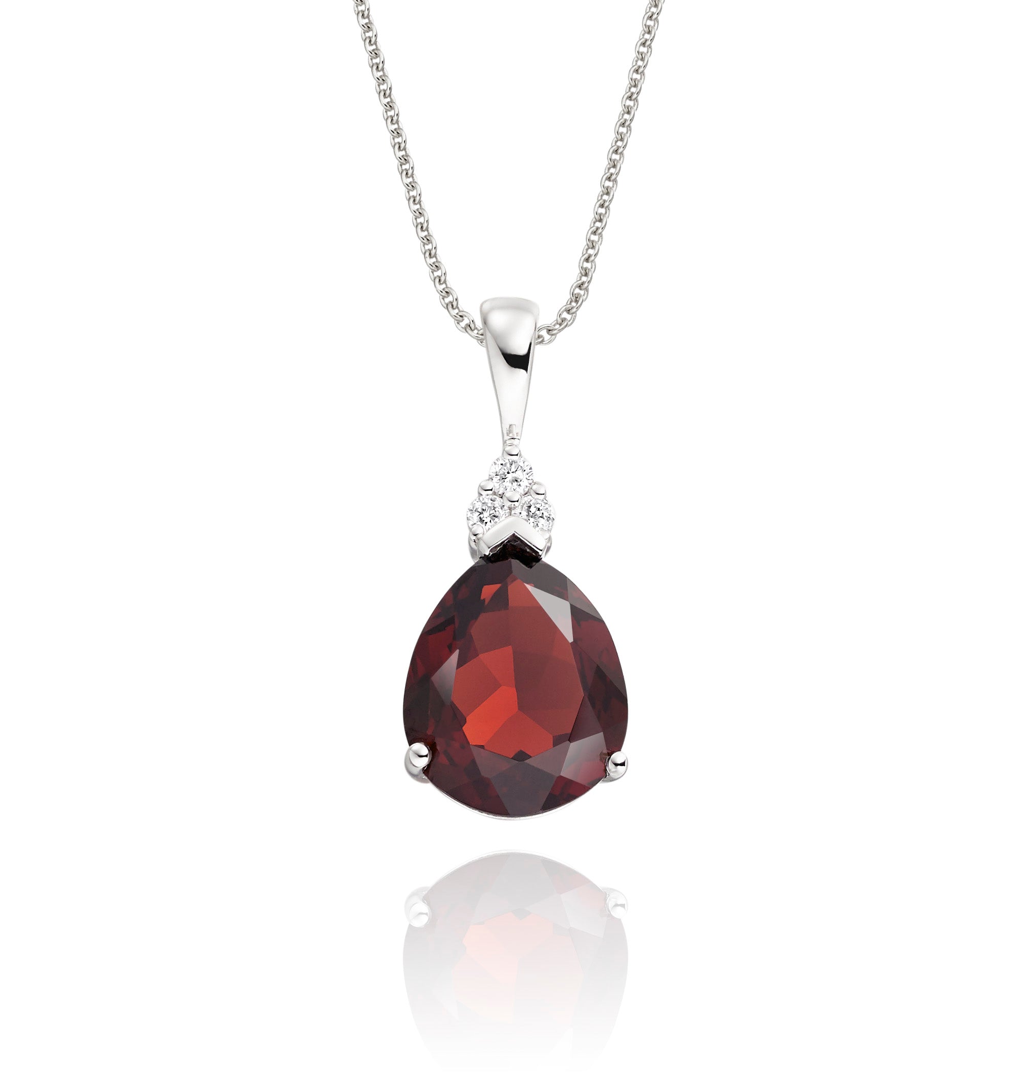 8mm x 10mm Pear Garnet with 0.05ct Diamond pendant in 9K white gold