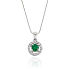 4mm Emerald and 0.14ct Diamond pendant in 9K white gold