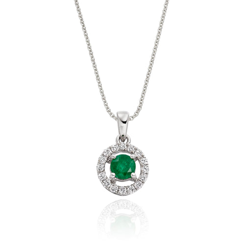 4mm Emerald and 0.14ct Diamond pendant in 18K white gold 