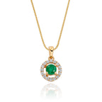 4mm Emerald and 0.14ct Diamond pendant in 9K yellow gold