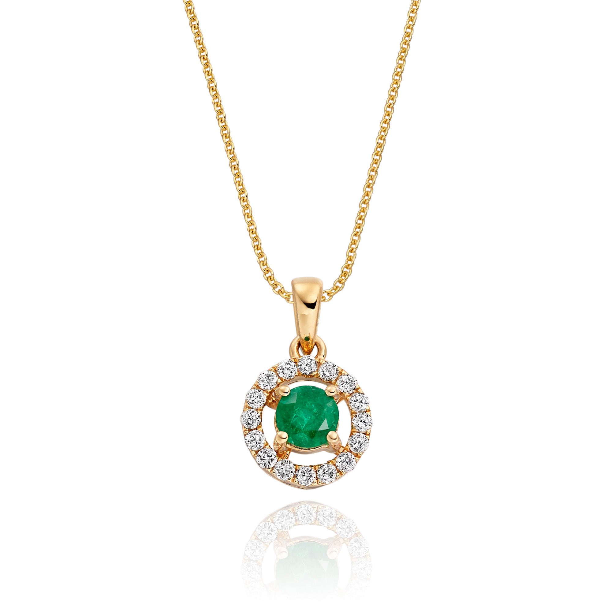 4mm Emerald and 0.14ct Diamond pendant in 9K yellow gold