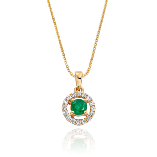 4mm Emerald and 0.14ct Diamond pendant in 9K yellow gold