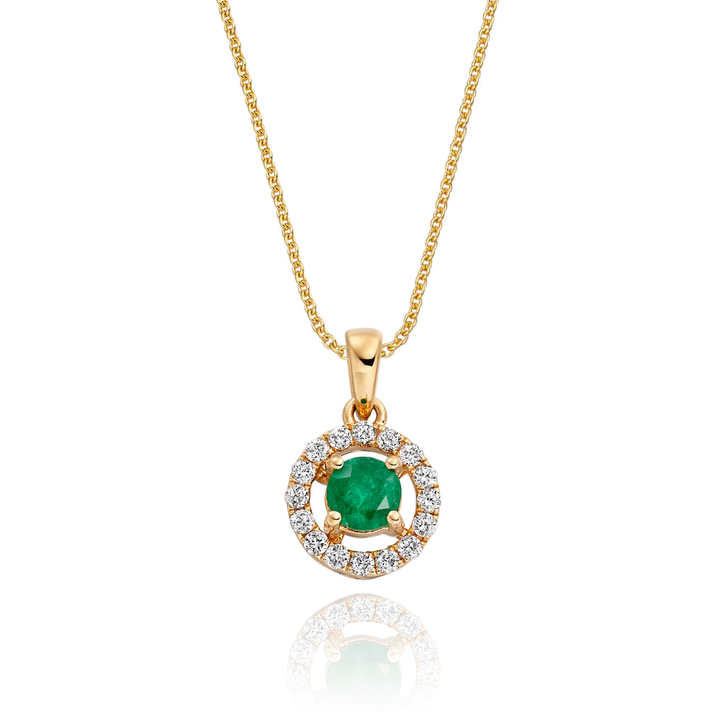 4mm Emerald and 0.14ct Diamond pendant in 18K yellow gold