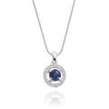 4mm Blue Sapphire and 0.14ct Diamond pendant in 18K white gold