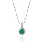 4mm Emerald and 0.07ct Diamond pendant in 18K white gold