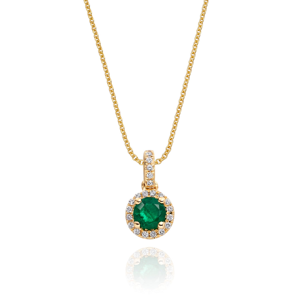 4mm Emerald and 0.07ct Diamond pendant in 9K yellow gold 