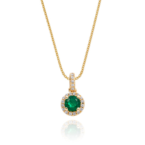 4mm Emerald and 0.07ct Diamond pendant in 9K yellow gold 