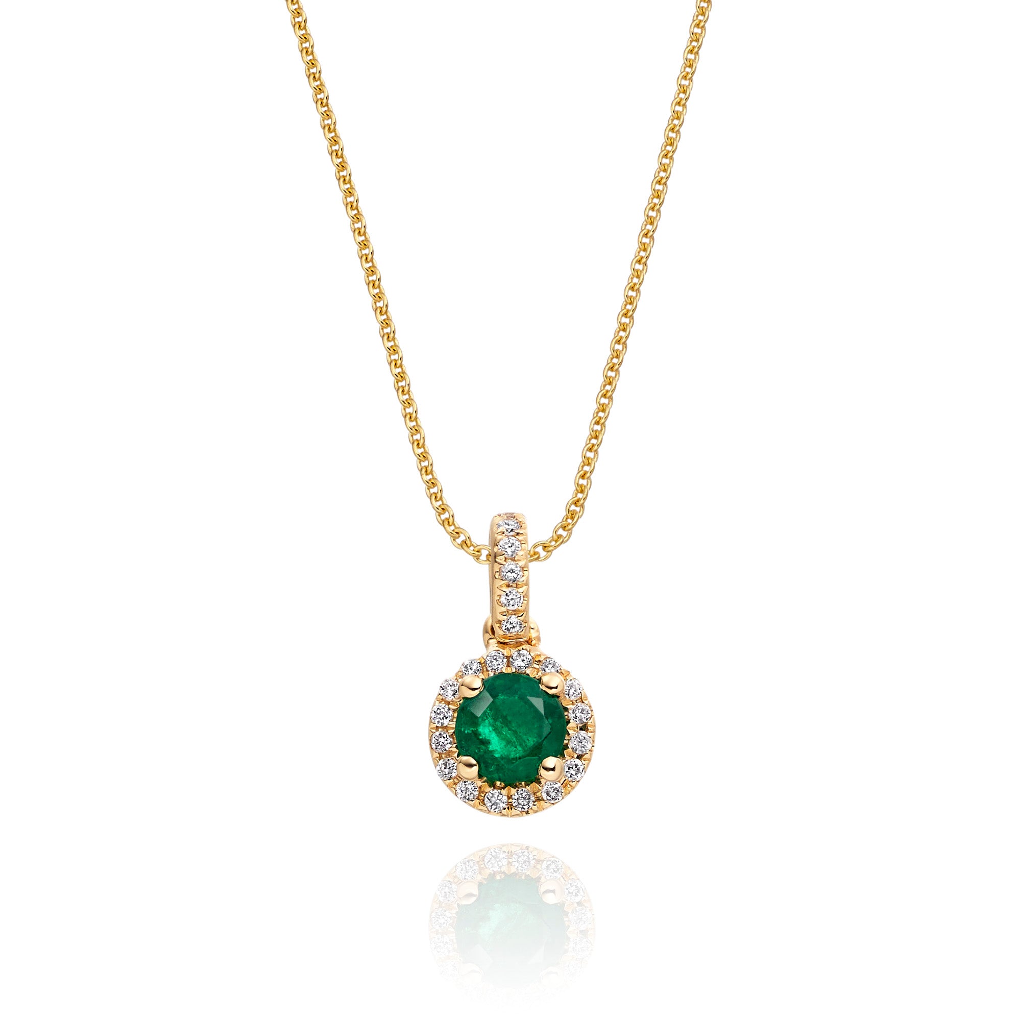 4mm Emerald and 0.07ct Diamond pendant in 18K yellow gold