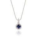 4mm Blue Sapphire and 0.07ct Diamond pendant in 18K white gold