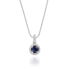 4mm Blue Sapphire and 0.07ct Diamond pendant in 18K white gold