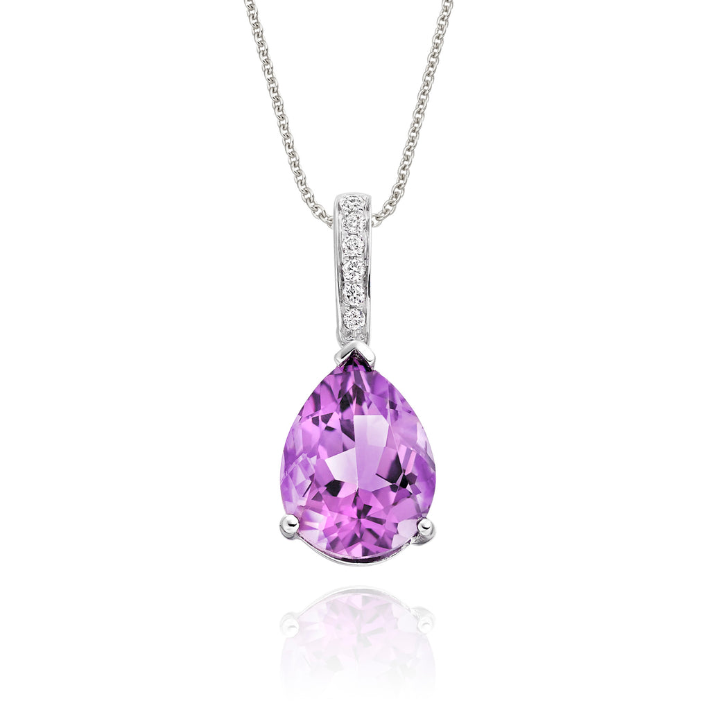8mm x 12mm Amethyst with 0.05ct Diamond pendant in 9K white gold