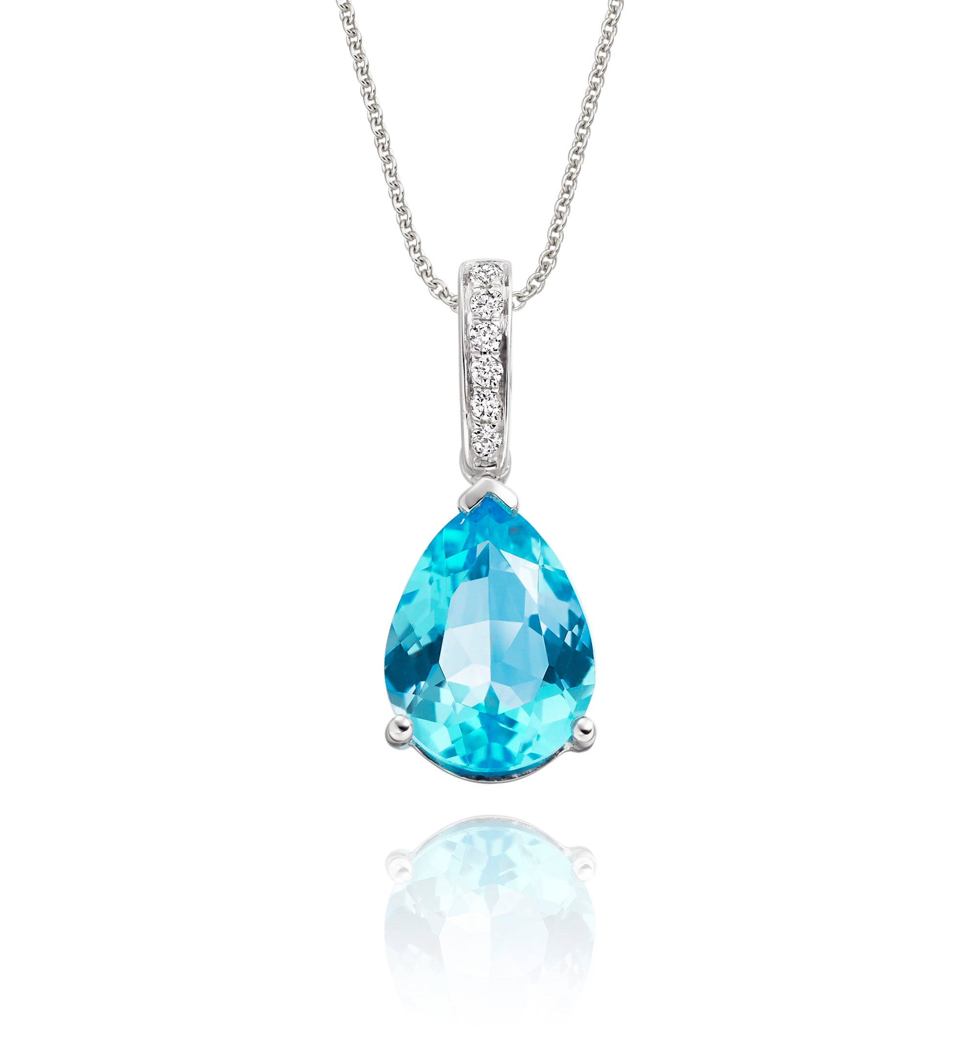 8mm x 12mm Blue Topaz with 0.05ct Diamond pendant in 18K white gold