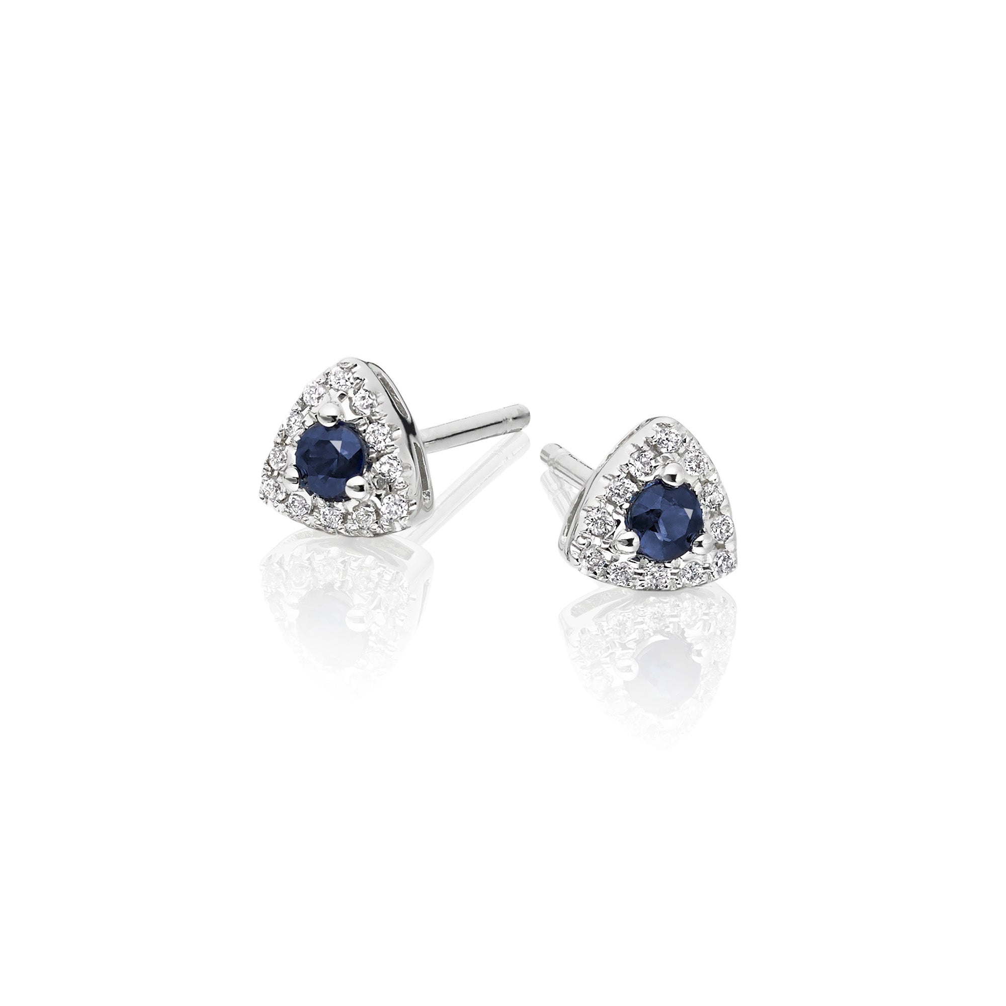 Tristar Sapphire and 0.07ct diamond ear studs in 18K white gold