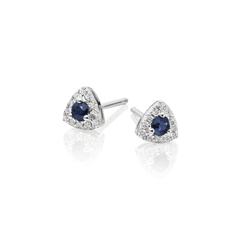 Tristar Sapphire and 0.07ct diamond ear studs in 18K white gold