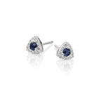 Tristar Sapphire and 0.07ct diamond ear studs in 9K white gold