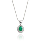 3mm x 5mm Emerald and 0.05ct Diamond pendant in 9K white gold