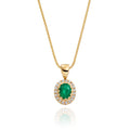 3mm x 5mm Emerald and 0.05ct Diamond pendant in 9K yellow gold