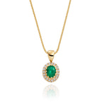 3mm x 5mm Emerald and 0.05ct Diamond pendant in 18K yellow gold