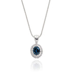 0.40ct Blue Sapphire Pendant Necklace 0.05ct Diamond 9K White Gold
