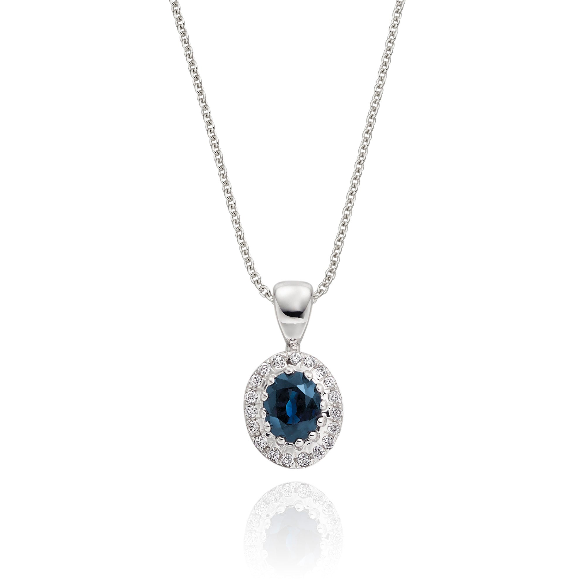 0.40ct Blue Sapphire Pendant Necklace 0.05ct Diamond 9K White Gold
