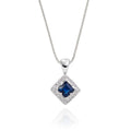 3mm x 3mm Blue Sapphire and 0.06ct Diamond pendant in 18K white gold