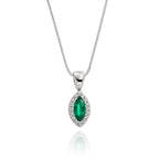 3mm x 6mm Emerald and 0.05ct Diamond pendant in 9K white gold