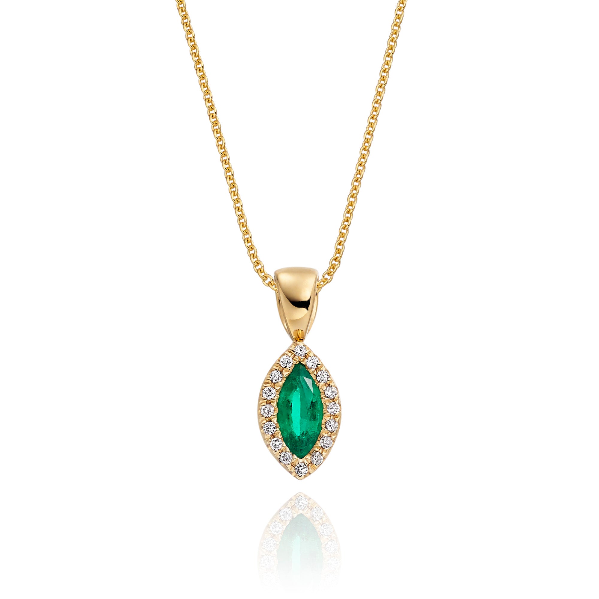 3mm x 6mm Emerald and 0.05ct Diamond pendant in 9K yellow gold