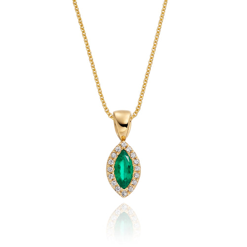 3mm x 6mm Emerald and 0.05ct Diamond pendant in 9K yellow gold