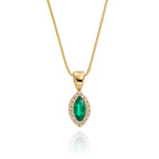 3mm x 6mm Emerald and 0.05ct Diamond pendant in 18K yellow gold 