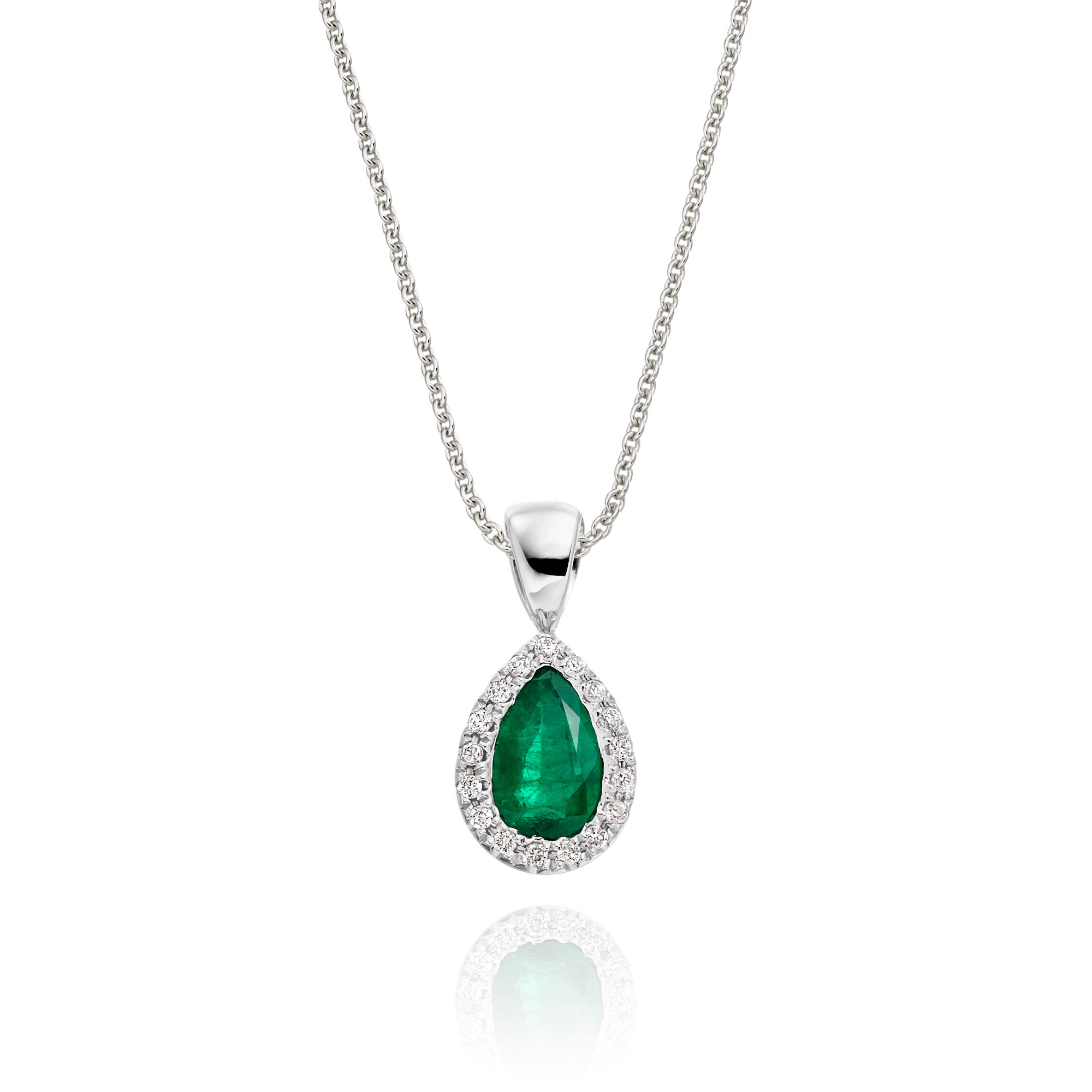 4mm x 6mm Emerald and 0.05ct Diamond pendant in 9K white gold