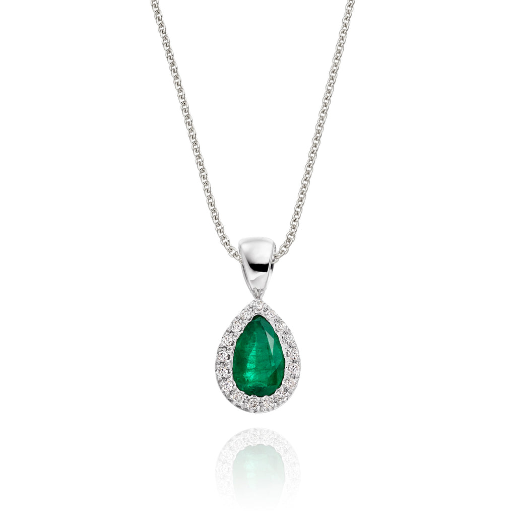 4mm x 6mm Emerald and 0.05ct Diamond pendant in 18K white gold