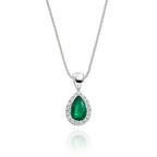 4mm x 6mm Emerald and 0.05ct Diamond pendant in 18K white gold