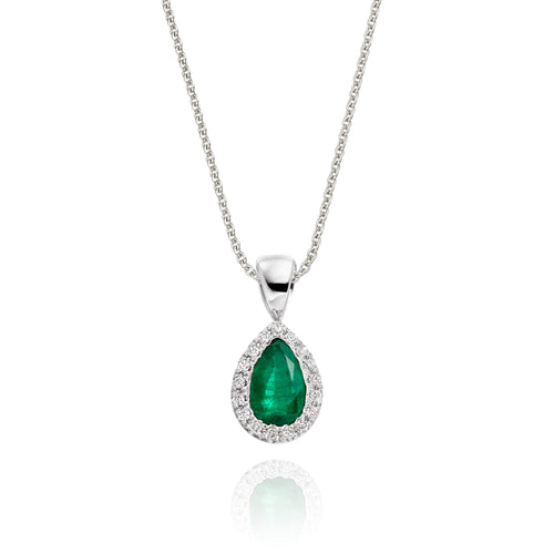 4mm x 6mm Emerald and 0.05ct Diamond pendant in 18K white gold