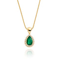 4mm x 6mm Emerald and 0.05ct Diamond pendant in 9K yellow gold