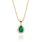 4mm x 6mm Emerald and 0.05ct Diamond pendant in 9K yellow gold